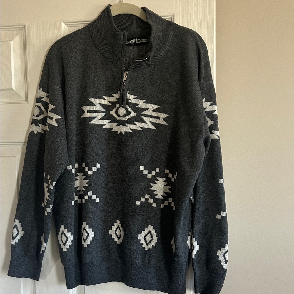 Women’s charcoal grey and white Aztec print sweater by Rowdy Crowd